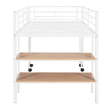 ZUN Twin Size Metal Loft Bed with Desk and Shelves,White MF292498AAK