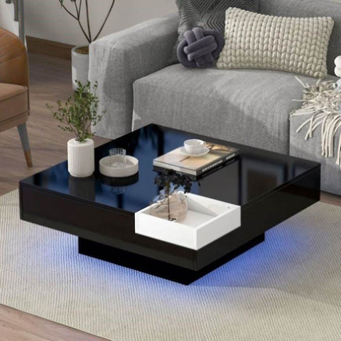 ZUN Modern Minimalist Design 31.5*31.5in Square Coffee Table with Detachable Tray and Plug-in 16-color 89690935