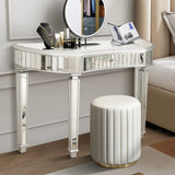 47" Half-Moon Mirrored Console Table with Fluted Glass & Crystal Knob Drawer - Silver Entryway W1445P322849