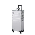 ZUN 4-in-1 Draw-bar Style Interchangeable Aluminum Rolling Makeup Case Silver 59019860