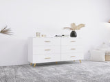 High Glossy Surface 6 Drawers Chest of Drawer with Golden Handle and Golden Steel Legs White Color W2139134915