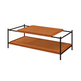 ZUN Honey Oak and Black 2-shelf Coffee Table B062P181394