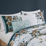 King/Cal King 5 Piece Cotton Floral Comforter Set with Throw Pillows B035128864