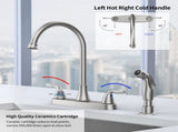 Two-Handle Kitchen Faucet with Pull-Out Side Sprayer, 360 Swivel 304 Stainless steel, 4-hole 8 inch 51174097