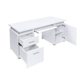 ZUN Computer Desk with 2 Drawers and Cabinet in White B016P162593