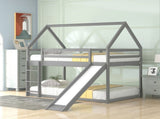 Twin Size Bunk House Bed with Slide and Ladder,Gray 69291769