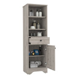 Linen Single Door Cabinet 55" H, Three External Shelves, One Drawer, Two Interior Shelves, Light B097133111