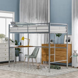 ZUN Twin Metal Loft Bed with Desk, Ladder and Guardrails, Loft Bed for Bedroom, Silver MF286452AAN