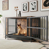 Dog Crate Furniture, Wooden Dog Crate Table, 38.9" Dog Kennel with 2 Slidings and Thick Iron W840P203068