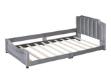 Twin Size Upholstered Daybed with Classic Stripe Shaped Headboard, Gray 56141620