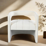 Modern Velvet Accent Chair with Ribbed Detail, Luxury Curved Fully Upholstered Accent Chair, Ivory N765P186032W