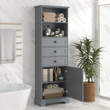 ZUN Gray Tall Storage Cabinet with 3 Drawers and Adjustable Shelves for Bathroom, Study, Office and WF323347AAE