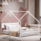 Full Size House Bed with Roof and Colorful Lights, Metal Bed Frame with Slats and Legs, House Bed W1820P234583