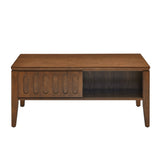 Mid Century Modern Fluted Coffee Table with Storage Sliding Door & Solid Leg, Vintage Farmhouse W1801P195680