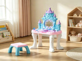 Multicolor Girls Vanity Set Castle Design Makeup Table with Mirror, Stool, Light, Music for 3-6 04051526
