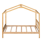 ZUN Twin Size Wood House Bed with Storage Space, Natural 68392034