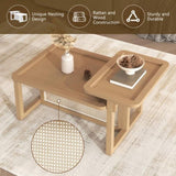 Modern 2 Piece Nesting Rattan Wood MDF Coffee Table Set in Natural N735P176285D