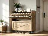 2-Drawer Top-Mounted Barn Door Shoe Cabinet Melamine Board Embossed MDF Shoe Cabinet 60682499
