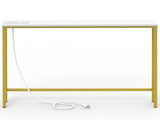 39.37"x5.91"x31.10" Console Table, MDF with Melamine Veneer & Iron Frame, with Power Outlet, White & 78249220