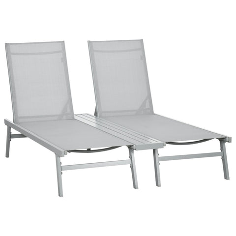 ZUN Chaise Lounge Pool Chairs Set of 2, Aluminum Outdoor Sun Tanning Chairs with Five-Position Reclining W2225142467