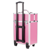 4 Tier Lockable Cosmetic Makeup Train Case with Extendable Trays Pink 80010757
