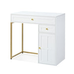 ZUN 31.5'' Makeup Vanity Desk with Lighted Mirror, Luxury Dressing Table with 2 Drawers and 1 Cabinet, 3 31824844