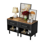 ZUN 2 Set Nightstands with Grille Striped Doors, Mid Century Modern Nightstand, Bedside Table with W578P193301