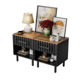 ZUN 2 Set Nightstands with Grille Striped Doors, Mid Century Modern Nightstand, Bedside Table with W578P193301