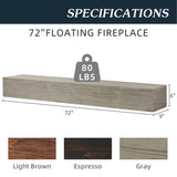 72" Rustic Wood Fireplace Mantel,Wall-Mounted & Floating Shelf for Home Decor W1390138523