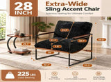 28 Inch Extra Wide Sling Accent Chair, Fully Disassembled, Rubber Wood Armrest, Metal Iron Frame, 12623125