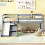 ZUN Twin Low Loft Bed with Slide, Ladder, Safety Guardrails, No Box Spring Needed,Grey W504P145268