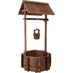 ZUN Rustic Wooden Wishing Well Planter Outdoor Home Décor for Patio, Garden, Yard w/Hanging Bucket W465P215367