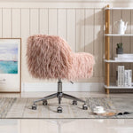 ZUN Modern Faux fur home office chair, fluffy chair for girls, makeup vanity Chair 66253460