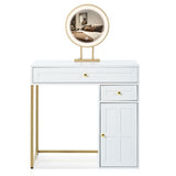 ZUN 31.5'' Makeup Vanity Desk with Lighted Mirror, Luxury Dressing Table with 2 Drawers and 1 Cabinet, 3 N704P210486K