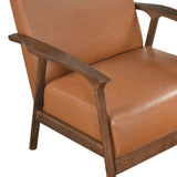 Brown Faux Leather Upholstered Accent Chair 1pc Seat Cushion Solid Rubberwood Frame Living Room B011P287483