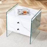 Double-drawer bedside table. The board surface is MDF with white grain sticker, and both sides are W1512P348784
