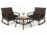 3-Piece PE Wicker Patio Rocking Chair Set, Ergonomic Rocking Bistro Set with 2-Tier Side Table & 60814426