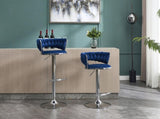 Set of 2 Bar Stools,with Chrome Footrest and Base Swivel Height Adjustable Mechanical Lifting Velvet 21221220