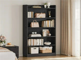 Wooden 6 Layer Modern Open Shelf Bookcase with Top Compartment, Black 91728079