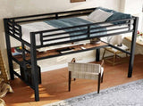 Metal Twin Size Loft Bed with Power Outlet and LED Lighted, Space-Saving, Noise Reduced, Black W1580P372863