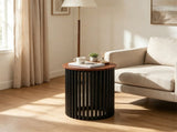 Mid-Century Modern Round Coffee Table, Natural Acacia Wood Side Table with Walnut Wood-Grain Finish, 40168579