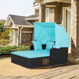 Turquoise Rattan Daybed Lounge W/ Retractable Top Canopy Side Tables Cushions 15499878