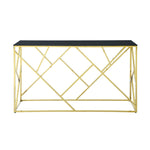 ZUN Modern Glass Console Table, 55" Gold Sofa Table with Sturdy Metal Frame and Black Tempered Glass W1567110796