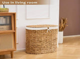 Oval Laundry Hamper with Lid, Woven Natural Water Hyacinth Laundry Hamper 64065472