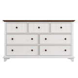 ZUN Wooden Captain Seven-Drawer Dresser for Bedroom, Living Room, Kids' Room, White+Walnut 06995691