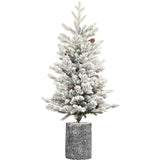 Artificial 4.5ft decorated flocking basin tree with 720 PE/PVC Mixed Branch Tips, Pine cone *19, 62960434