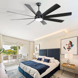 ZUN 72 Inch Large Ceiling Fans with Lights and Remote Control 6 Wind Speed DC Motor Black for Living W882P216909