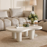 Cream White Modern Nesting Coffees Set of 2, 2 in 1 Irregular Coffee with Glass Top End W3081P254996