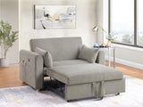 Marielle 55"W Gray Corduroy Convertible Sleeper Loveseat with USB Ports, Magazine Pockets, and B061P305697