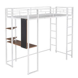 ZUN Twin Metal Loft Bed with 2 Shelves and one Desk ,WHITE 65092120